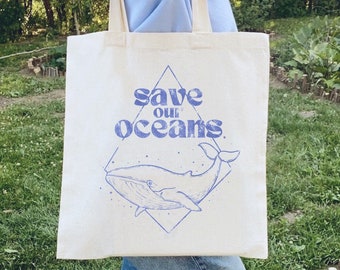 Save Our Oceans Whale Tote Bag Earth Day Tote Bag Environmental Bag Tote Bag Aesthetic Y2K Tote Bag Nature Tote Bag