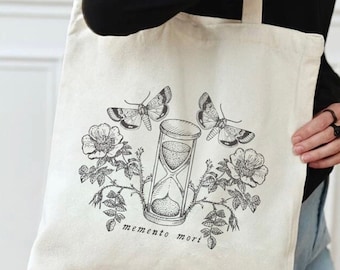 Memento Mori Tote Bag Aesthetic Sustainable Tote Trendy Tote Bags Gothic Bag Deaths Head Moth Momento Mori Dark Academia Tote Bag
