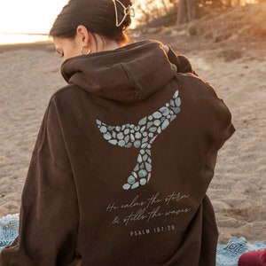 He Calms the Storm Christian Hoodie Seashell Whale Tail Shirt Ocean Inspired Faith Shirt Beachy Sweatshirt Coconut Girl Womens Christian
