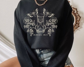 Memento Mori Sweatshirt Dark Cottagecore Shirt Flower Sweatshirt Deaths Head Moth Indie Sweatshirt Literary Shirt Dark Academia Hour Glass