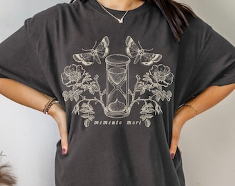Memento Mori T Shirt Dark Cottagecore Shirt Flower Tee Deaths Head Moth Indie Shirt Literary Shirt Dark Academia Hour Glass