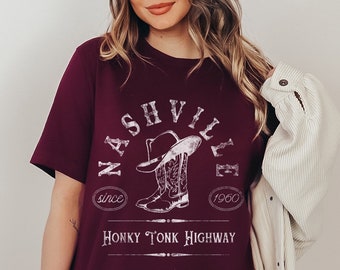 Nashville Camisa Honky Tonk Highway Country Música Camisa Lindas Camisas Occidentales Boho Camisa Occidental Camisa Vaquera Camisa Viejo Oeste Nash Bash Camiseta