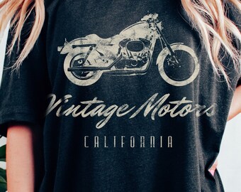 Vintage Motors Motorrad Grafik T-Shirt California TShirt Distressed Retro Shirt Biker T Shirt Oversized Shirt Band Tee Ästhetik