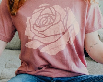 Rose Graphic Tee Oversized Wild Flower Distressed Design Vintage Inspired Desert Rose Shirt Womens Botanical Shirt Forest Core Shirt