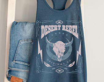 Desert Rebel Comfort Tank Top Western Tank Cow Skull Shirt Bull Skull Cowgirl Country Music Shirt Nashville Shirt South West Tank Top