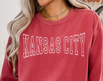 Kansas City Comfort Colors Vintage Look Distressed Varsity KC Block Letter Crew Neck Sweatshirt Kansas City Football Oversized Crewneck