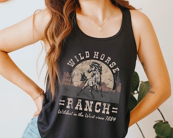 Wild Horse Ranch Western Graphic Tank Top Vintage Look Horse Shirt Bucking Bronco Shirt Rodeo Tank Cowgirl Country Music Outfit Wild West