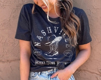 Nashville Camisa Honky Tonk Highway Country Music Shirt Cute Western Shirt Boho Western Shirt Cowgirl Shirt Old West Shirt Nash Bash Tee