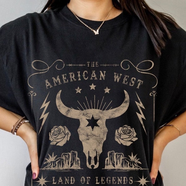 American West Vintage Aesthetic Western Graphic TShirt Bull Skull Shirt Southwest Shirt Retro Graphic Tee Longhorn Skull Shirt Cowgirl Shirt