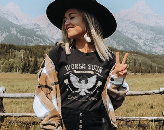 World Tour Vintage Esthetische Oversized Concert T Shirt Gratis Bird Shirt Retro Distressed Graphic Tee Edgy Shirt Rock N Roll Band Shirt