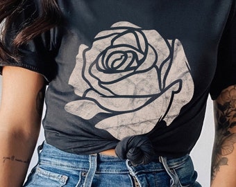 Rose Graphic Tee Oversized Wild Flower Distressed Design Vintage Inspired Desert Rose Shirt Womens Botanical Shirt Forest Core Shirt