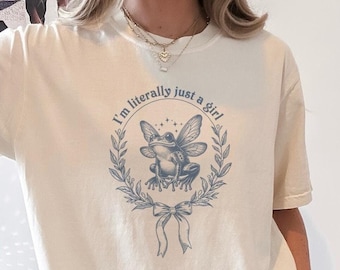 Kikkerfee letterlijk gewoon een meisje Comfort kleuren T-shirt Coquette Fairy Grunge Cottagecore shirt losgeslagen shirt Toad shirt Weirdcore tiener cadeau