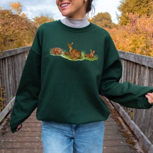 Cute Forest Deer Sweatshirt Mother Deer and Fawns Crewneck Cottage Core Forest Core Woodland Wild Life Shirt Nature Sweatshirt image 3