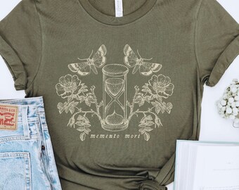 Memento Mori T Shirt Dark Cottagecore Shirt Flower Tee Deaths Head Moth Indie Shirt Literary Shirt Dark Academia Hour Glass
