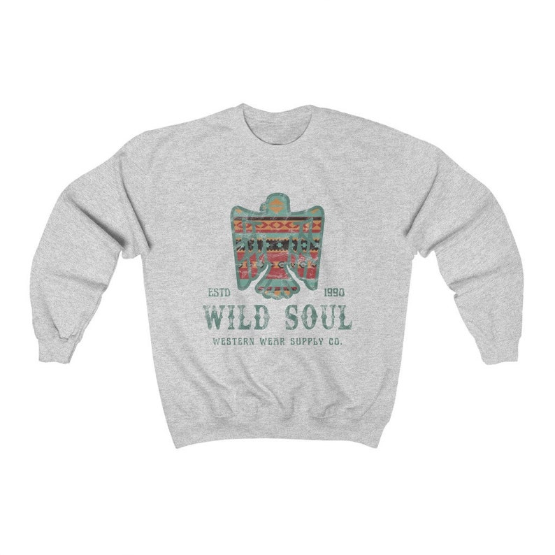 Wild Soul Western Wear Sweatshirt med sliten vintageinspirerad aztekisk sydvästskjorta Thunderbird Crewneck-skjorta med ökenvibbar och westerngrafik bild 8