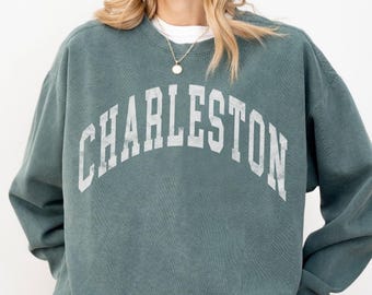 Charleston Sweatshirt Vintage-Look South Carolina Komfort Farben Rundhalsausschnitt Preppy Varsity Sweatshirt Oversize Aesthetic Shirt mit Rundhalsausschnitt