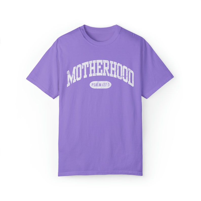 Comfort Colors© Motherhood Christian Graphic Tee Psalm 127:3 Rewards from Heaven Mama Shirt New Mom Gift Christian Vintage Look Tee Violet