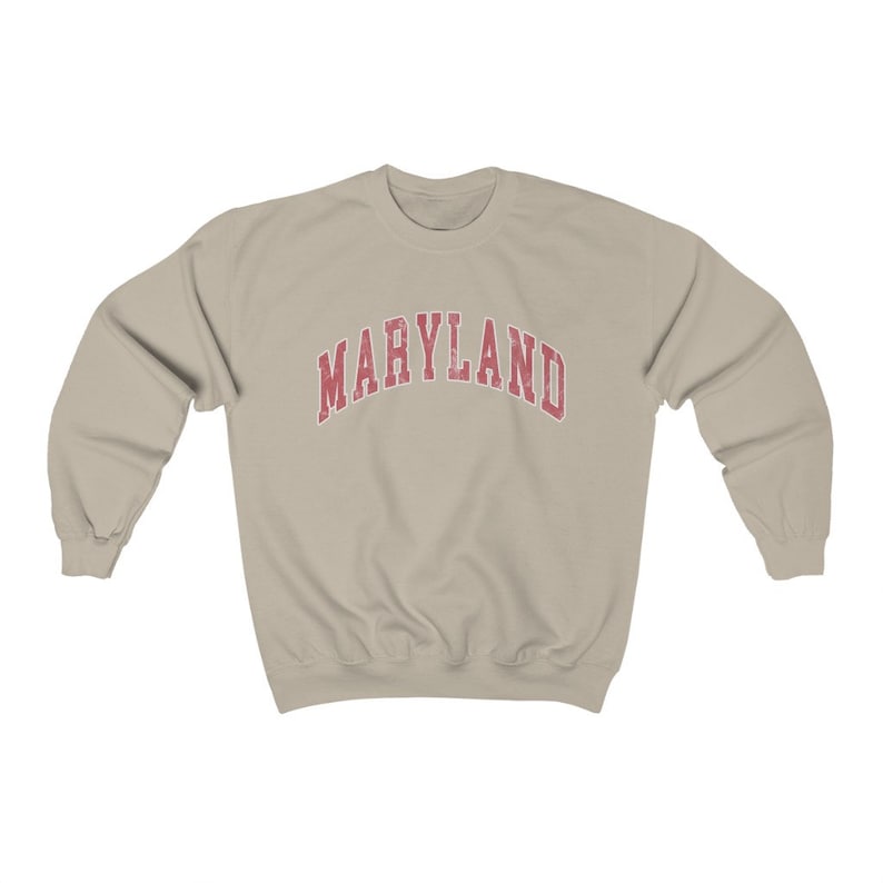 Maryland Sweatshirt Varsity Crewneck Preppy Sweatshirt Vintage Look Distressed Comfy Oversized Sweatshirt New England Sweater Sand