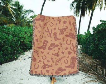 Cowgirl Blanket Girly Western Throw Blanket Country Western Tapestry Cow Blanket Yeehaw Howdy Picnic Blanket Woven Throw Cowgirl Hat Decor