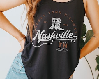 Nashville Tank City Lights and Country Nights Country Music Concert Shirt Tennessee Western Graphic Tee Cowgirl Bachelorette Tank Top