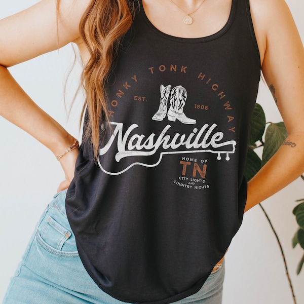 Nashville Tank City Lights and Country Nights Country Music Concert Shirt Tennessee Western Graphic Tee Cowgirl Bachelorette Tank Top