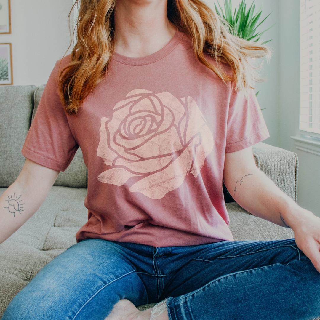 Rose Graphic Tee Oversized Wild Flower Distressed Design Vintage ...