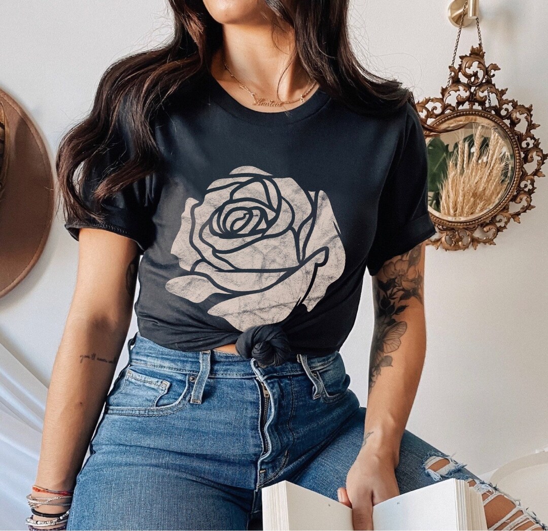 Rose Graphic Tee Oversized Wild Flower Distressed Design Vintage ...