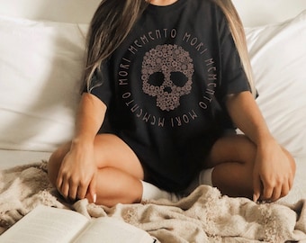 Memento Mori Shirt Dark Cottagecore Shirt Skull T Shirt Flower Tee Indie Shirt Literary Shirt Dark Academia Pastel Goth Shirt Skeleton Shirt