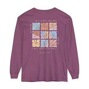 Boho Blumen Psalm Shirt Haben Sie immer Hoffnung Komfort Color © Langarm Jesus Blumen T-Shirt Boho Christian Shirts Ästhetische Bibel Vers Glaube T-Shirt Berry