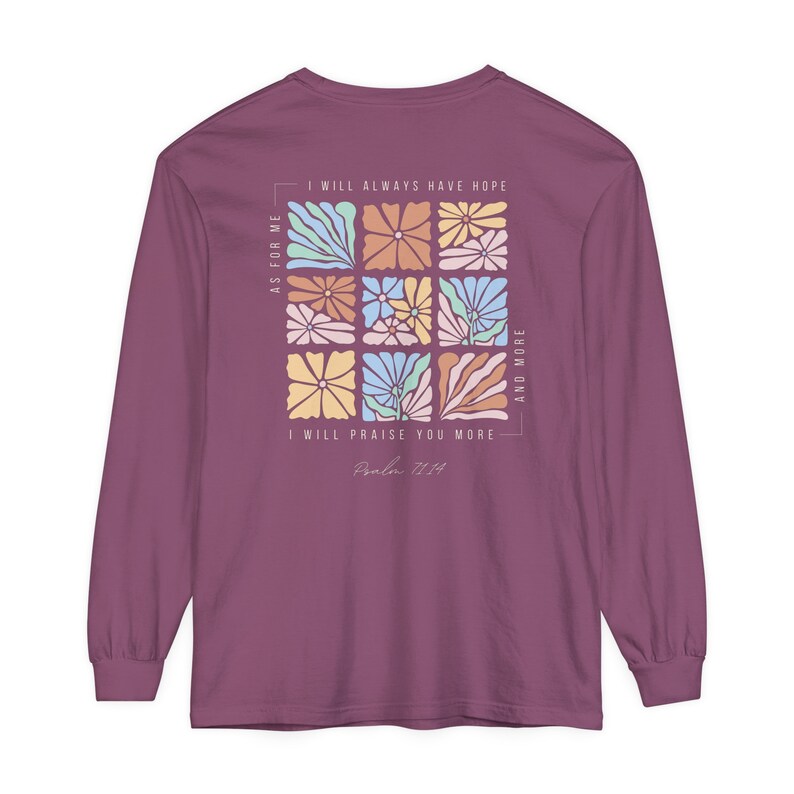 Boho Blumen Psalm Shirt Haben Sie immer Hoffnung Komfort Color © Langarm Jesus Blumen T-Shirt Boho Christian Shirts Ästhetische Bibel Vers Glaube T-Shirt Berry
