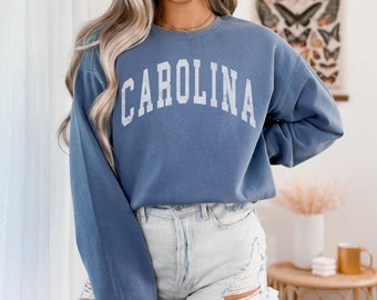 Carolina-sweater vintage look N Carolina Comfort kleuren ronde hals blauw Preppy NC Varsity-sweater Oversized esthetisch shirt met ronde hals