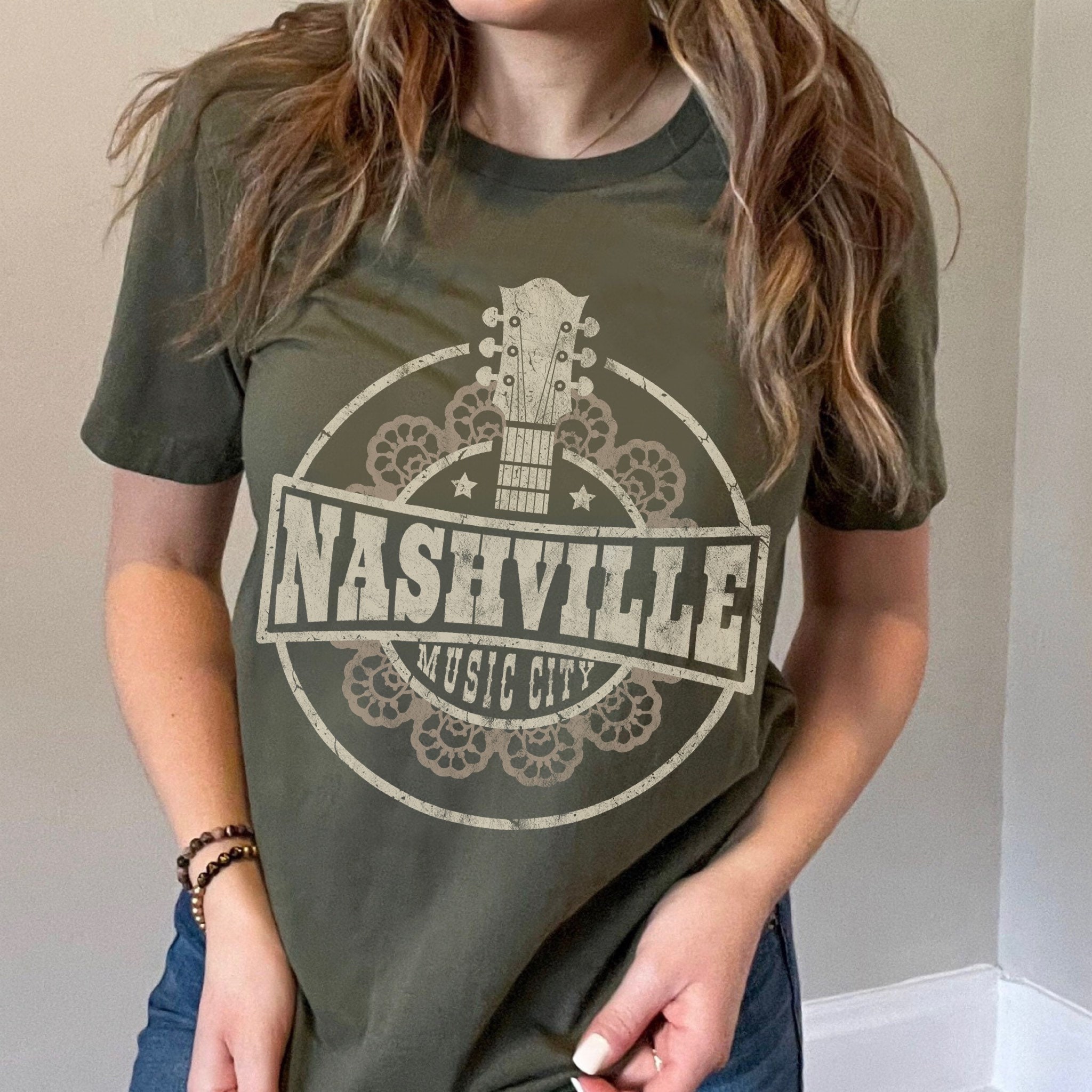 Discover Nashville Shirt Guitar Shirt Vintage Inspired Distressed Music City Graphic Tee Nash Bash T-Shirt