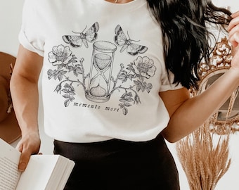 Memento Mori T Shirt Dark Cottagecore Shirt Flower Tee Deaths Head Moth Indie Shirt Literary Shirt Dark Academia Hour Glass