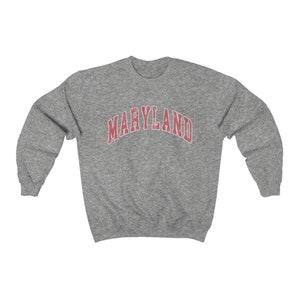 Maryland Sweatshirt Varsity Crewneck Preppy Sweatshirt Vintage Look Distressed Comfy Oversized Sweatshirt New England Sweater Sport Grey