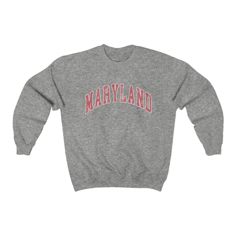 Maryland Sweatshirt Varsity Crewneck Preppy Sweatshirt Vintage Look Distressed Comfy Oversized Sweatshirt New England Sweater Sport Grey