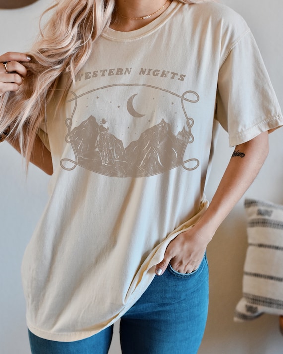 Western Nights Graphic Western Tee Comfort Colors TShirt Distressed Vintage Look Desert Southwest Shirt Cowboy Shirt Howdy Wild West Shirt