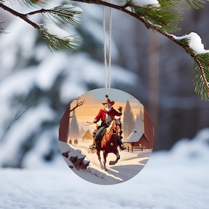 Cowboy Santa Christmas Ornament Yeehaw Merry Christmas Yall Western Tree Ornament Santa on a Horse Giddyup Santa Wild West Country Christmas