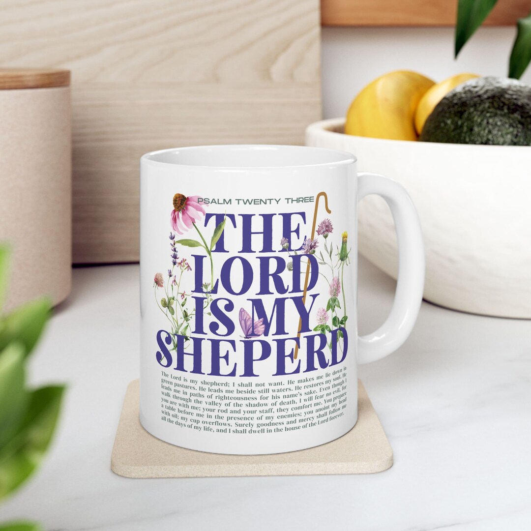 Scripture Tea Cups Psalm 23 Coffee Mug Christian Floral Mug Pressed Flowers Botanical Mug ...
