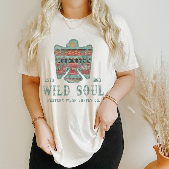 Wild Soul Western Wear Clothing Shirt Distressed Vintage Inspired Aztec Southwest Shirt Thunderbird Shirt Desert Vibes Western Graphic Tee