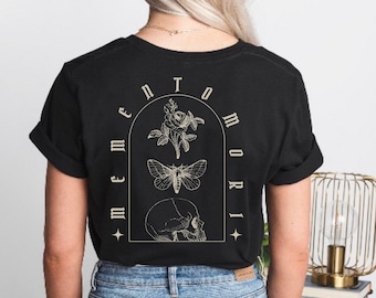 Memento Mori Shirt Dark Cottagecore Shirt Skull T Shirt Flower Tee Indie Moth Shirt Literary Shirt Dark Academia Pastel Alt Goth Shirt
