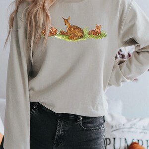 Cute Forest Deer Sweatshirt Mother Deer and Fawns Crewneck Cottage Core Forest Core Woodland Wild Life Shirt Nature Sweatshirt image 2