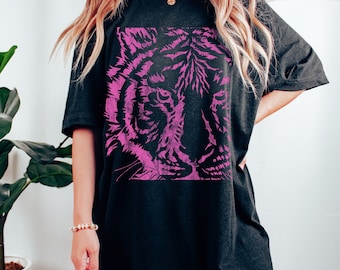Camicia Tigre Rosa Oversize Distressed Graphic Tee Anno della Tiger Tiger T Shirt Vintage Estetica Tiger Tee