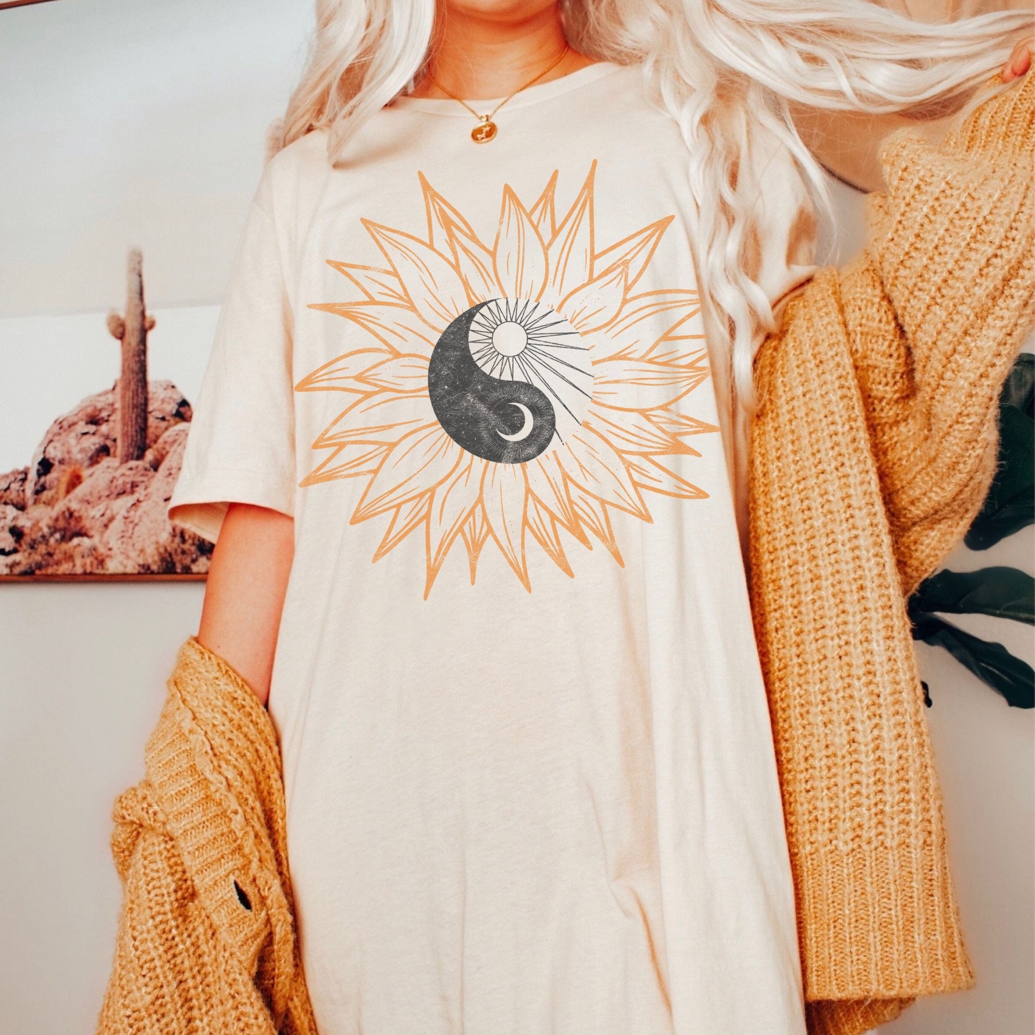Yin Yang Sunflower Shirt Wild Flower Tee Ying Yang Sun and Moon Good ...