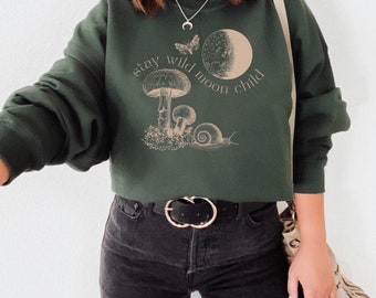 Mushroom Shirt Botanical Shirt Cottagecore Shirt Mushroom Clothes Celestial Shirt Moon Sweatshirt Stay Wild Moon Child Crew Neck Sweater