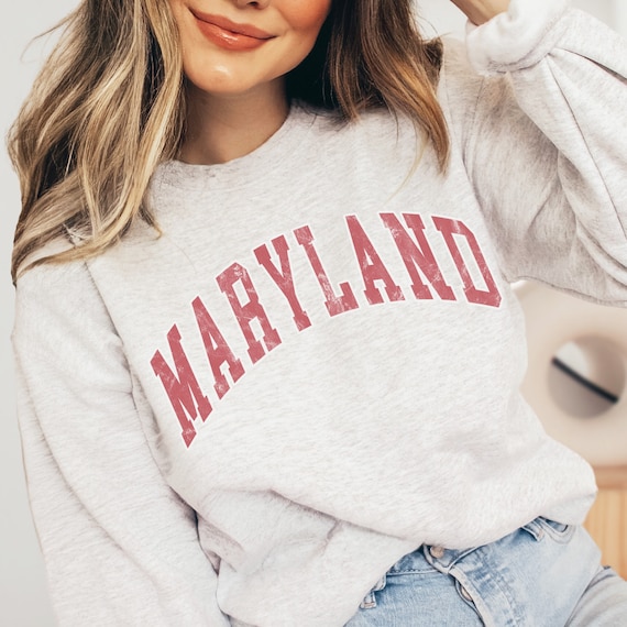 Maryland Sweatshirt Varsity Crewneck Preppy Sweatshirt Vintage Look Distressed Comfy Oversized Sweatshirt New England Sweater Etsy