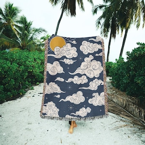Himmlische Bettwäsche Sonne und Wolken Decke Raum Decke Japanisches Kunstwerk Wandteppich Sternenhimmel Picknickdecke Gewebte Meilenstein Decke
