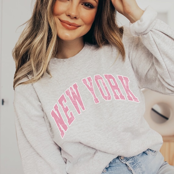 New York Vintage Look Distressed Lettering Varsity Sweatshirt