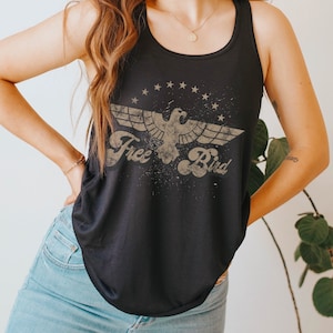 Free Bird Tank Top Distressed Vintage Band Tank Thunderbird Western Graphic Tank Rocker Tee Rodeo Tank Top