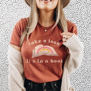 Take a Look It&#39;s in a Book Reading Shirt Retro Distressed Rainbow Book Tee Book Club Shirt Bookish Shirt Book Lovers Shirt Librarian Shirt
