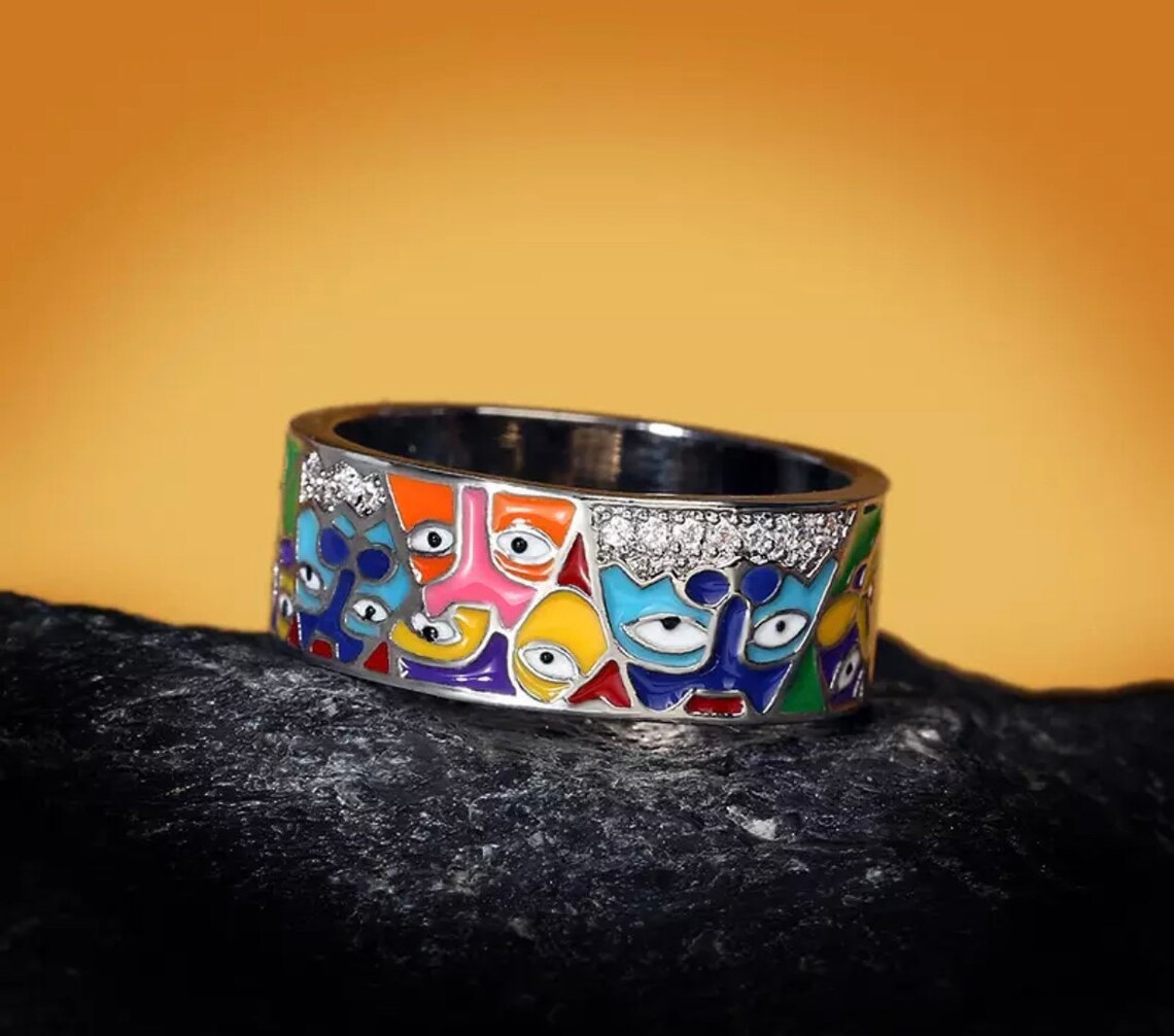 Colourful quirky ring 925 Sterling silver Etsy